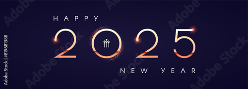 Happy new 2025 year Elegant gold text with light. Minimal text template © feaspb