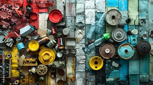Vibrant Recycled Materials Composition Highlighting the Lifecycle of Sustainable Reuse photo