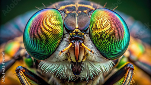 Close-up of a horsefly's compound eyes, revealing the myriad of facets and colors in exquisite detail. photo