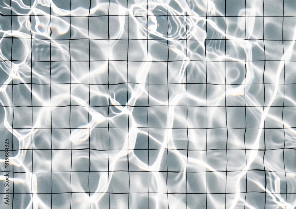 Fototapeta premium Abstract background of white tiles with water ripples and shadow on the wall
