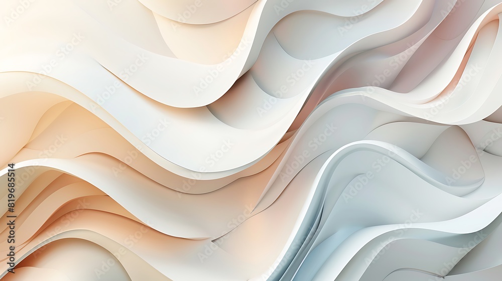 Obraz premium Harmonious Geometry: Minimal Abstract Composition with Layers of Geometric Shapes and Curved Lines in Soft Light