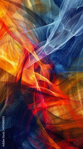 An abstract painting with vibrant colors and a sense of movement