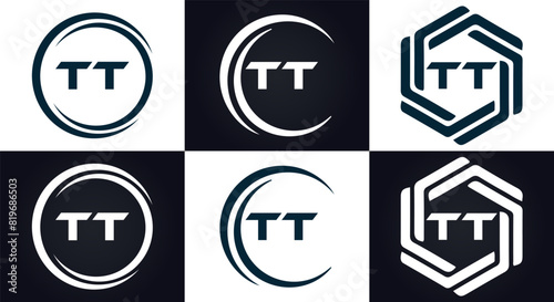 TT logo. T T design. White TT letter. TT, T T letter logo design. T T letter logo design in FIVE, FOUR, THREE, style. letter logo set in one artboard. T T letter logo vector design. photo