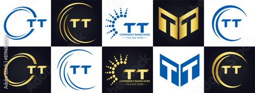 TT logo. T T design. White TT letter. TT, T T letter logo design. T T letter logo design in FIVE, FOUR, THREE, style. letter logo set in one artboard. T T letter logo vector design. photo