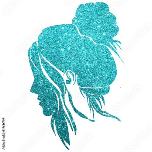 silhouette of woman - light blue glitter, newlyweds in love - Vector graphics - drawing - ideal for website, e-mail, presentation, advertisement, label, sticker, postcard,, cricut, sublimation