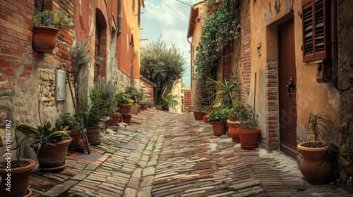Charming Italian Village Street with Pottery Delights 