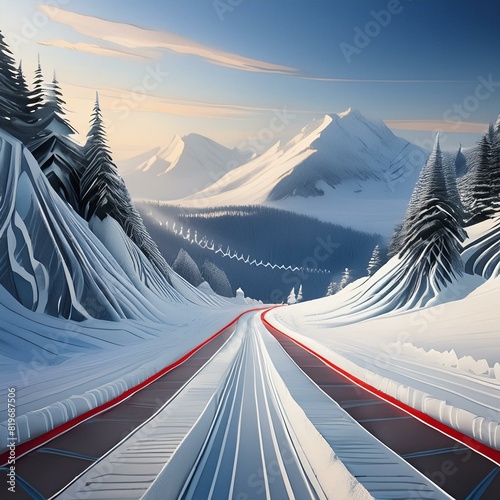 Rennstrecke im Schnee - Formel 1 Design im Cleanen Design - Gebirge photo