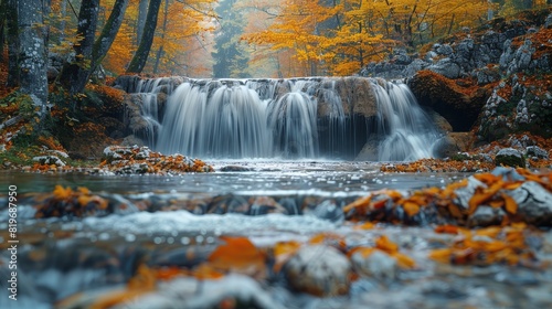 A beautiful waterfall with a river flowing underneath it