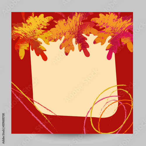 Autumn fall .Abstract trendy frames with maple leaves in grunge style.Vector illustration hand drawn illustration.Thanksgiving .Thanksgiving .Invitation poster card decoration flyer advertisement sale