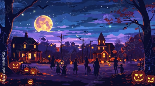 Halloween night in the background.