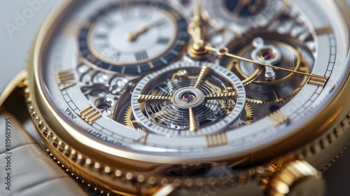 Detailed Close-Up Intricate Watch Mechanics with Golden Band 