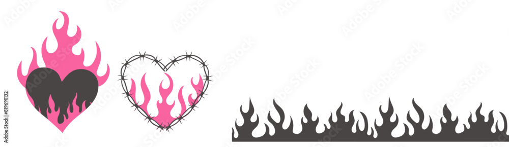 Heart flame y2k gothic tattoo neo tribal isolated on white background. Retro 90s decoration, emo symbol. Love, romantic shape. Heart flame y2k gothic tattoo neo tribal isolated on white background. Retro 90s decoration, emo symbol. Love, romantic shape.