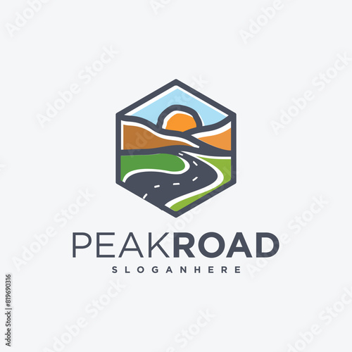 Peak Road Logo Design Vector Illustration Of Mountain Winding Path With Beautiful Panorama