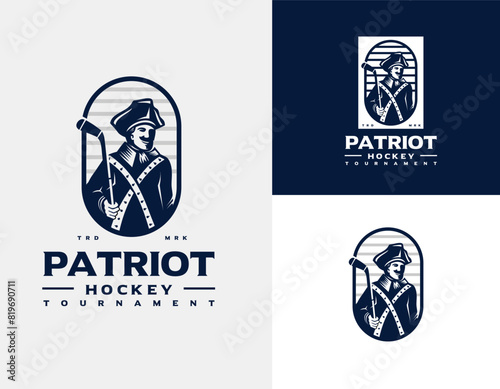 American Patriot Ice Hockey Stick Circle Logo Design Retro Art & Illustration