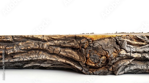 Side view of a tree log, rich wood texture and bark details, on a clean white background, ideal for woodworking and nature promos