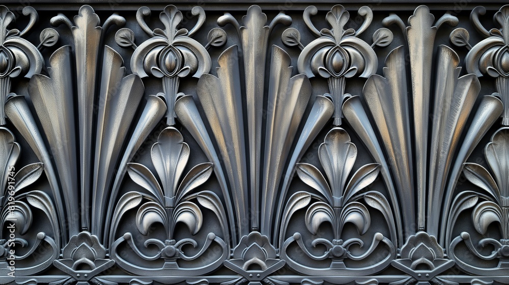 Detailed close-up of ornate decorative design on a building, showcasing intricate patterns and craftsmanship