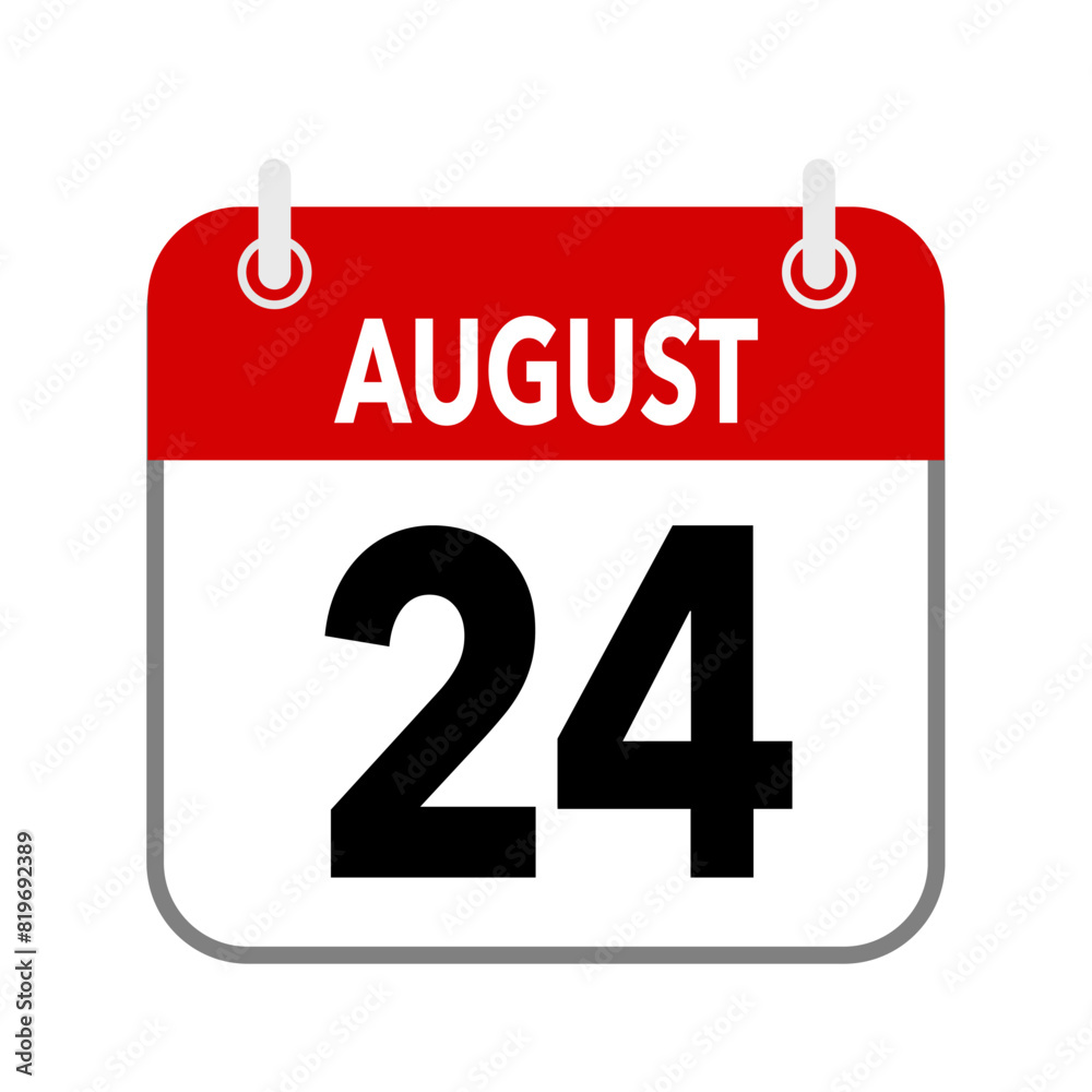 24 August, calendar date icon on white background. 24 August, calendar date icon on white background.