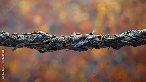    a close-up rope with leaves on top in sharp focus against a blurred background photo