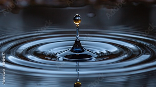   A droplet of water falls into a pool of liquid from the top