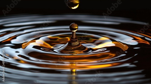   A close-up of a water droplet with a liquid droplet emerging from its summit