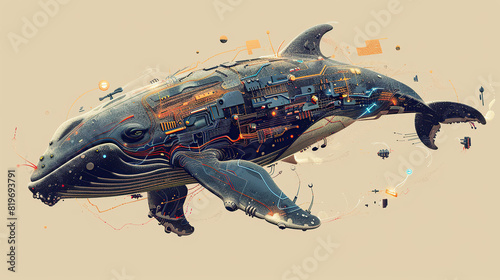 tech whale  futuristic whale  cyber whale  mechanical whale  robotic whale  digital whale  sci-fi whale  neon whale  artificial whale  bioengineered whale  nano whale  AI whale  smart whale  advanced 