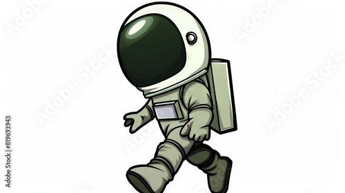   An astronaut with a phone and backpack on a white backdrop