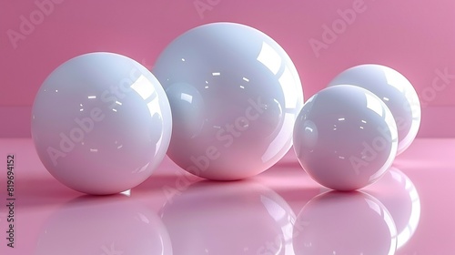  Three white eggs rest atop a light pink wall with a pink countertop below