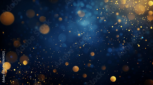 abstract dark bleu background with gold particles  Christmas or new year background. Beautiful background for Christmas or New Year with copy space. Design for banner  greeting card  invitation card  