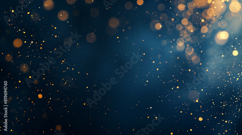 abstract dark bleu background with gold particles, Christmas or new year background. Beautiful background for Christmas or New Year with copy space. Design for banner, greeting card, invitation card,  photo