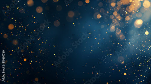 abstract dark bleu background with gold particles, Christmas or new year background. Beautiful background for Christmas or New Year with copy space. Design for banner, greeting card, invitation card, 