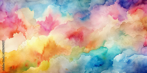 Vivid shades of blue, yellow, pink and orange are mixed in a watercolor effect, creating a dreamy color cloud. Soft edges and variations in saturation add a fluid and dynamic quality.AI generated. photo