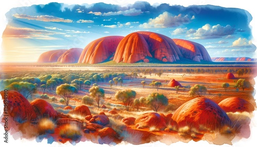 Uluru-Kata Tjuta National Park Located in the Northern Territory of Uluru. (also known as Ayers Rock is a large, beautiful red sandstone, and Kata Tjuta (The Olgas).  photo