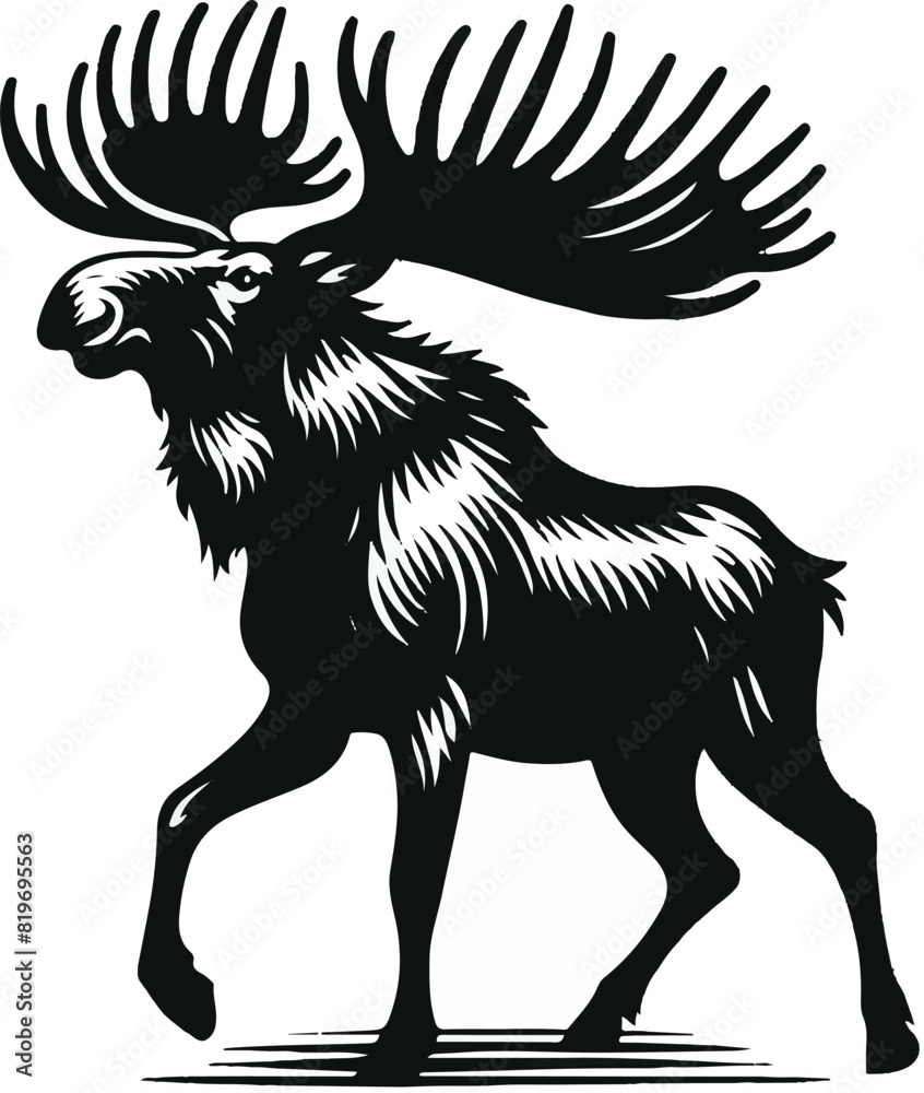 Fototapeta premium Moose black and white vector illustration Free Download