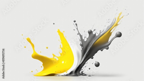 Liquid Gray and yellow splash Color abstract design on White background