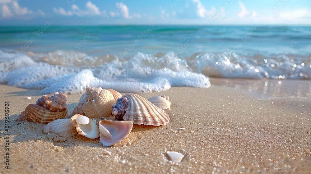 Face scrub on a sandy beach background with seashells and calm ocean waves Face scrub on a sandy beach background with seashells and calm ocean waves