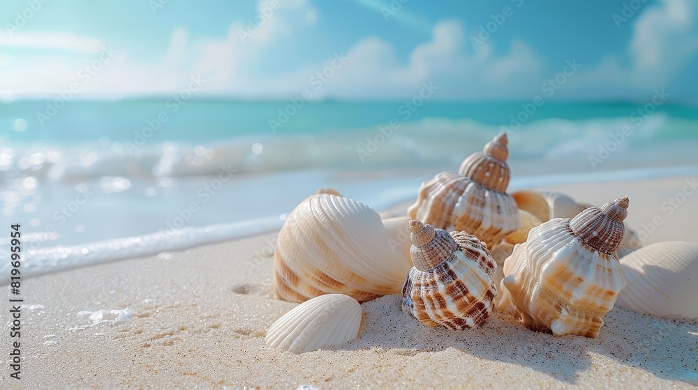 Face scrub on a sandy beach background with seashells and calm ocean waves Face scrub on a sandy beach background with seashells and calm ocean waves
