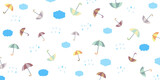 梅雨の季節に使える、傘と雨雲のベクター背景画像
