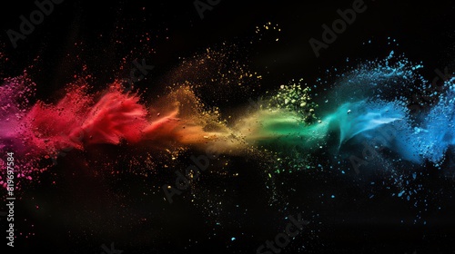 Horizontal rainbow powder splash composition with copyspace  suitable for use in advertising  banners  or social media posts. 