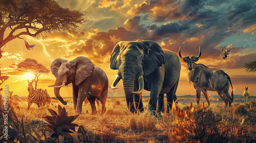 Magnificent Group of wild animal on background