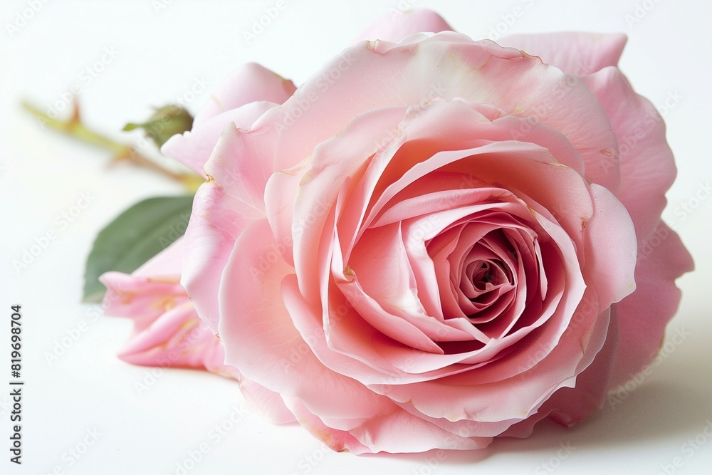 A single pink rose on a white background A single pink rose on a white background