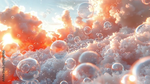  Bubbles float against a sunset-backdrop in an airy image
