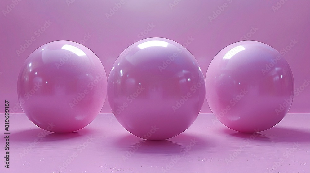   Three glistening pink spheres rest on a pink backdrop with an illuminating background