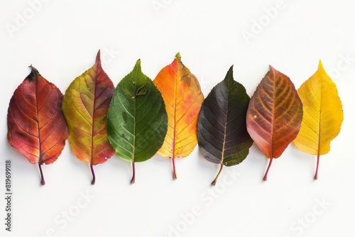 A set of autumn leaves each leaf rotated slightly to showcase the unique color transitions on a white background photo