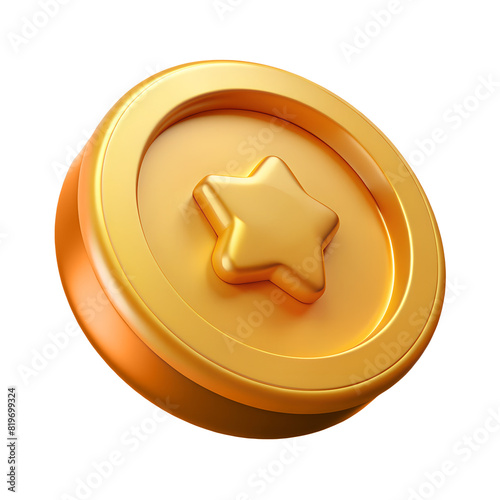 One coin is made of gold and has a star on it. Chip, playing coins. 3D icon with transparent background PNG