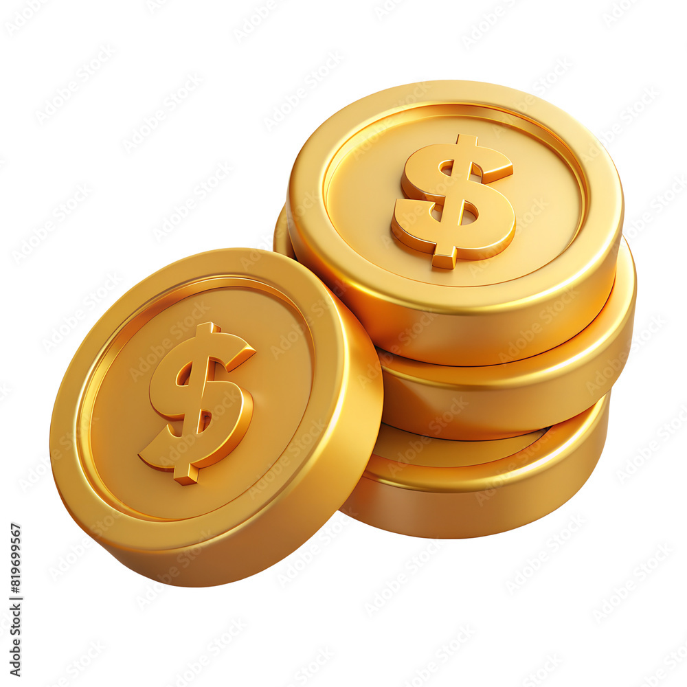 3d render of gold coins collection on with transparent PNG background ...