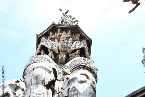 Thai temple's wood architecture horizontal