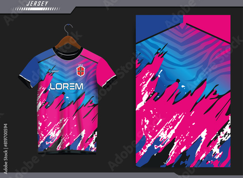 Pattern design, illustration, textile background for sports t-shirt, football jersey shirt mockup for football club.
