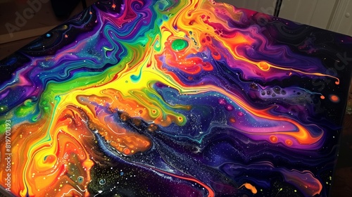 Acrylic Pouring creates mesmerizing patterns with vivid colors.