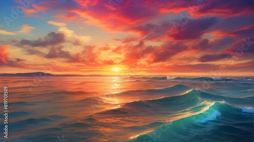 HD footage of a stunning sunset over a placid ocean with brilliant colors in the sky