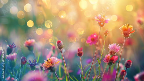 Colorful Flowers Sprinkled Across Grass